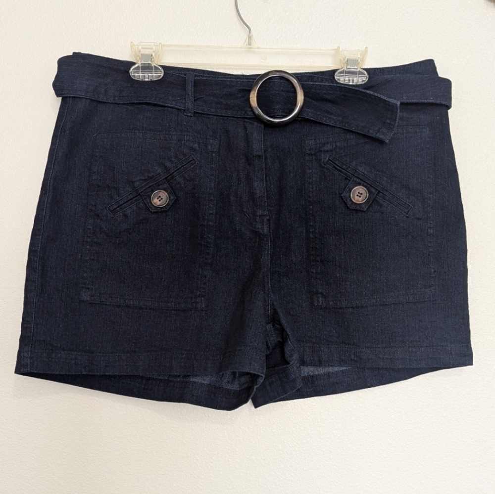 Fenn Wright Manson Dark Wash Stretch Denim Belted Shorts Size 14